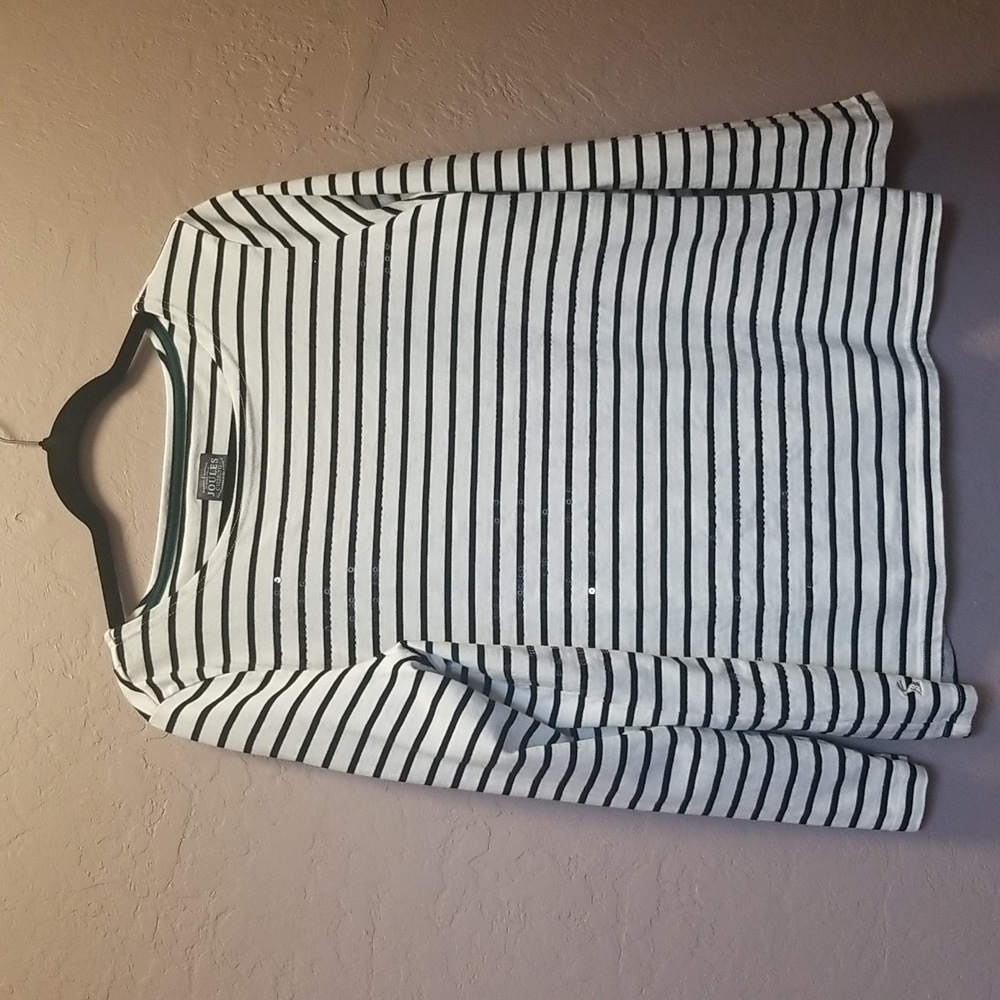 JOULES CLOTHING Sz 14 White w/Black Stripes  longer sleeveTee GUC, CL#127